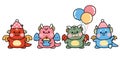 Set of cute various poses dragon in party celebrate concept.Chinese animal