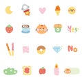 Set of cute various tiny icon with cat face.Cartoon hand drawn collection