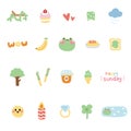 Set of cute various tiny icon with frog bear face.Cartoon hand drawn collection