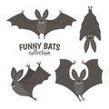 Set of cute vector bats. Halloween characters icons collection. Funny autumn all saints eve illustration with flying and sleeping