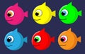 Set of 6 cute vector cartoon fishes. marine inhabitants Royalty Free Stock Photo