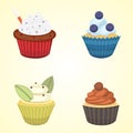 Set of cute vector cupcakes and muffins. Colorful cupcake for food poster design.