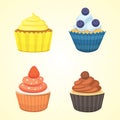 Set of cute vector cupcakes and muffins. Colorful cupcake for food poster design.