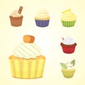 Set of cute vector cupcakes and muffins. Colorful cupcake for food poster design.