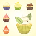 Set of cute vector cupcakes and muffins. Colorful cupcake for food poster design.