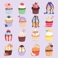 Set of cute vector cupcakes and muffins isolated illustration