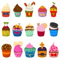 Set of cute vector cupcakes and muffins on white