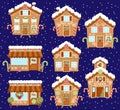 Set of Cute Vector Holiday Gingerbread Houses, Shops and Other Buildings