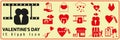 Set of cute vector love icon. Collection of scrapbooking design elements for valentines day: heart, holiday gift, ice cream. Royalty Free Stock Photo