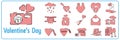 Set of cute vector love icon. Collection of scrapbooking design elements for valentines day: heart, holiday gift, ice cream. Royalty Free Stock Photo