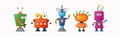 Set of cute vector robot characters for kids. Funny vintage style robotics