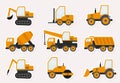Set of cute vector stickers of construction machinery. Flat style Royalty Free Stock Photo