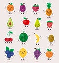 Set of cute vector stickers. Funny cute fruit with the happy face Royalty Free Stock Photo