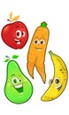 Set of cute vegetables and fruits with funny faces on white background. Royalty Free Stock Photo