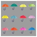 Set of cute watercolor umbrellas.