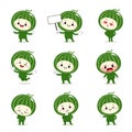 Set of cute watermelon cartoon characters with various activities and emotions