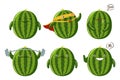 Set cute Watermelon characters. Kawaii fruit vector characters isolated on white background Royalty Free Stock Photo