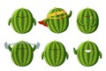 Set cute Watermelon characters. Kawaii fruit vector characters isolated on white background Royalty Free Stock Photo