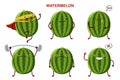 Set cute Watermelon characters. Kawaii fruit vector characters isolated on white background Royalty Free Stock Photo