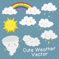 Cute Weather Stickers Vector Set