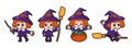 Set of cute Witch cartoon characters . Halloween concept . Isolate white background . Vector