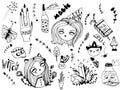 Set of cute witch, magical and halloween elements. Hand drawn sketch style for design Royalty Free Stock Photo