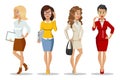 Set of cute young womens in beautiful style. Character design. Business girls. Office ladys. Attractive young womens.