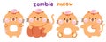 Set of cute zombie cat in various poses.Halloween festival concept.Pet