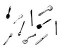 Set of Cutlery Icon Silhouette, Spoon Fork Knife and Chopsticks silhouette  vintage illustration Royalty Free Stock Photo
