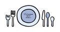 Set of cutlery and plates in doodle style. Plate, forks, knives and spoons. Lettering Choose your menu. Vector Royalty Free Stock Photo