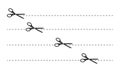 Set of cutting scissors icons with dotted lines. Cut here pictogram for coupons, vouchers, labels, paper pages. Simple Royalty Free Stock Photo