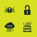 Set Cyber security, Computer api interface, Cloud and Open padlock icon. Vector Royalty Free Stock Photo
