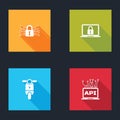 Set Cyber security, Laptop and lock, Electric scooter and Computer api interface icon. Vector Royalty Free Stock Photo