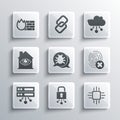 Set Cyber security, Processor with microcircuits CPU, Cancelled fingerprint, System bug, Server, Data, Web Hosting Royalty Free Stock Photo