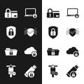 Set Cyber security, Shield with lock, Credit card, Laptop and, Folder and Cloud computing icon. Vector Royalty Free Stock Photo