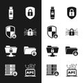 Set Cyber security, Shield with lock, USB flash drive, , FTP folder and and Folder icon. Vector Royalty Free Stock Photo