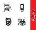 Set Cyber security, Speech bubble chat, Artificial intelligence robot and USB flash drive icon. Vector