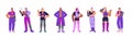 Set of cyberpunk people with artificial body parts flat style