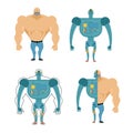 Set of Cyborgs. Robot in human body. Iron, metal skeleton of man