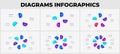 Set of the cycle infographic elements with 3, 4, 5, 6, 7 and 8 options