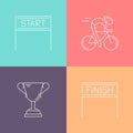 Set of 4 cycling race linear icons. Royalty Free Stock Photo