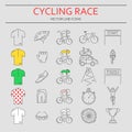 Set of 25 Cycling Race modern linear icons. Royalty Free Stock Photo