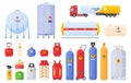 A set of cylinders for transporting and storing flammable gas substances. Vector illustration