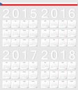 Set of Czech 2015, 2016, 2017, 2018 calendars Royalty Free Stock Photo