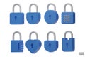 Set Of 3D Blue Padlock Icons Isolated On White Background. Minimal Lock Icon.