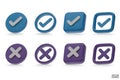 set of 3D blue, purple Checkmark, and X mark icon sets. Checkmark the right symbol, and tick the sign. check and uncheck for web Royalty Free Stock Photo