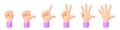Set of 3d Cartoon Character Hand. ÃÂ¡ounting on Fingers. Hand shows signs of various counting gestures. Icon for Applications, Web Royalty Free Stock Photo