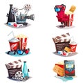 Set Of 3d Cartoon Cinema Design Concepts