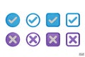 set of 3D Checkmark and X mark icon set. Blue and purple Checkmark right symbol, tick sign. check and uncheck for web and mobile Royalty Free Stock Photo