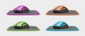 Set of 3D computer mice on mat. Image in different colors, side view